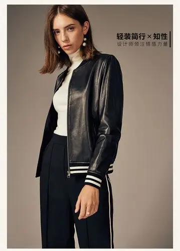 爱迪丹顿女装皮衣专场时尚休闲棒球领皮夹克字母拼接皮衣外套sp