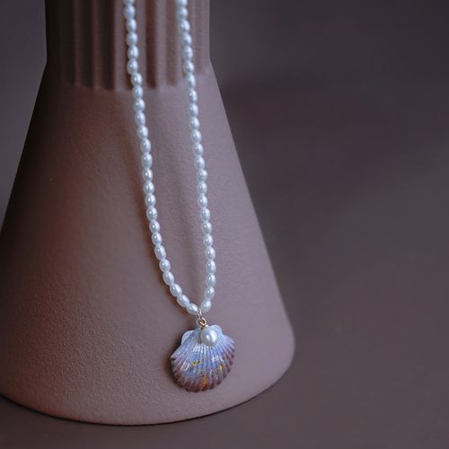 绘间手绘【希腊印象-贝壳项链】复古法式少女原创设计淡水珍珠