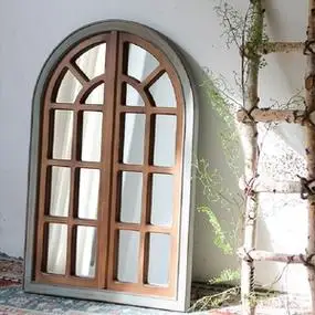 假窗户外庭院花园阳台实木镜子壁挂创意造景背景墙挂件墙面装饰