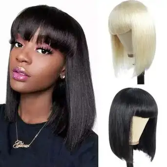 跨境外贸假发女短发齐刘海bobo头欧美时尚短直发高温丝机制假发套