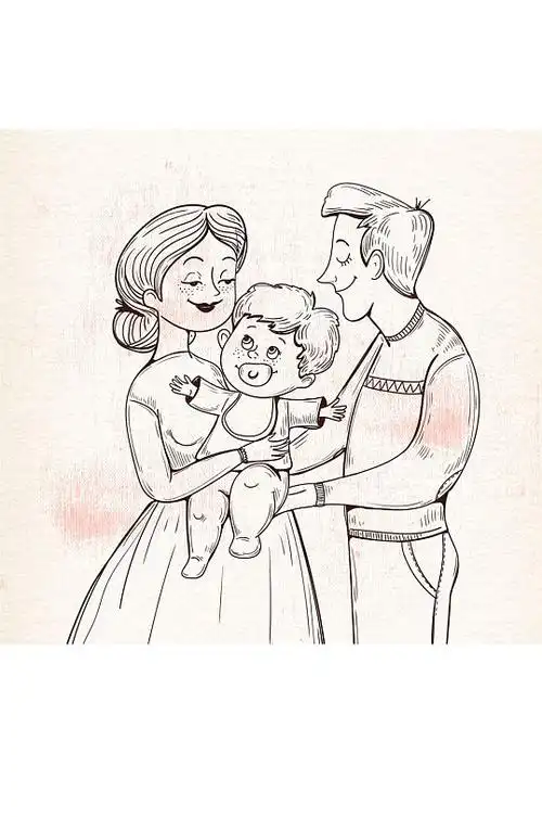 手绘幸福三口之家矢量素材