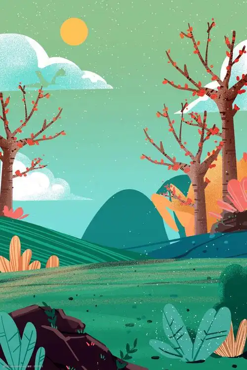 卡通绿色的森林和山坡免抠图