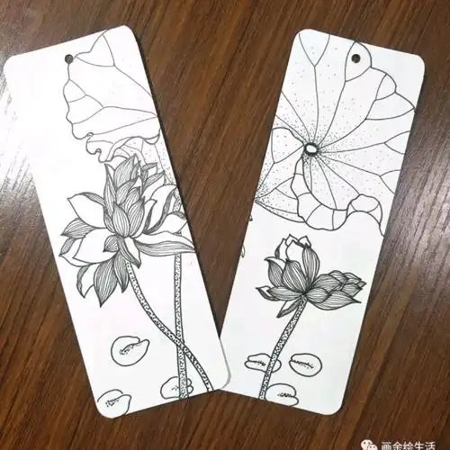 手绘古风线描鸳鸯对对书签