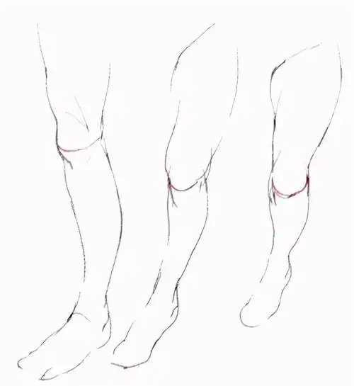 大幅弯曲时的膝部形状注意要考虑着大腿与小腿的重叠挤压变形程度来画