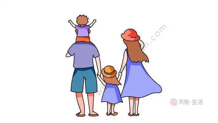 一家三口散步背影简笔画