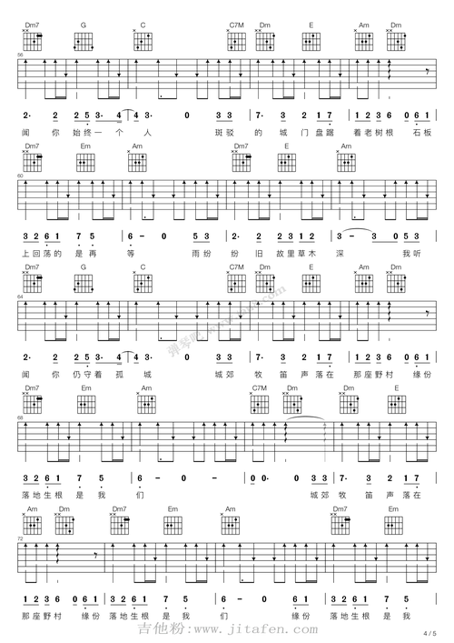 烟花易冷(c调吉他弹唱谱) 吉他谱