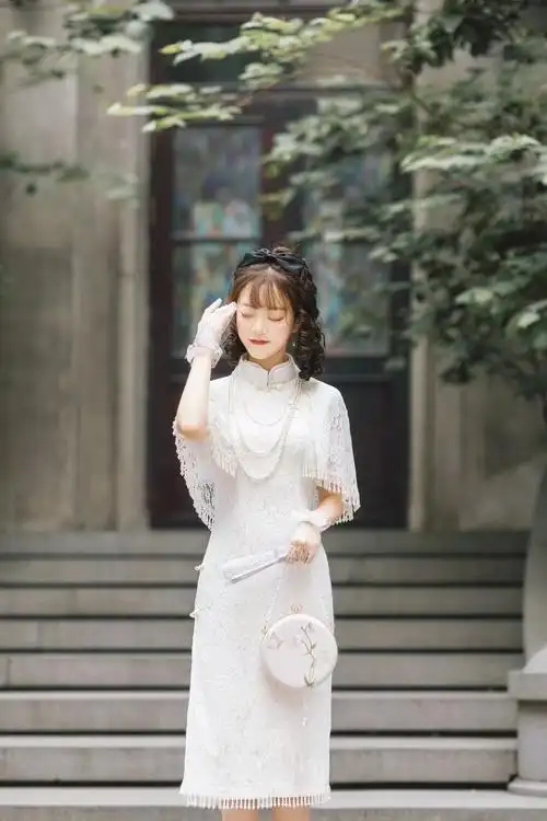 现货司藤白秀珠感民国风改良旗袍二十四节气清明旗袍