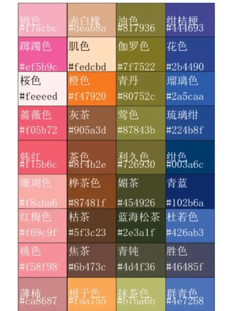 中文古典颜色名称对照表 中文古典颜色名称对照表