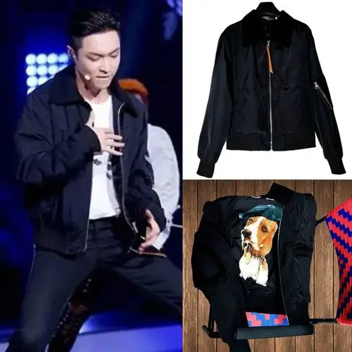 张艺兴sheep同款衣服秋冬男女潮学生宽松狗狗图案黑色夹克外套优惠券