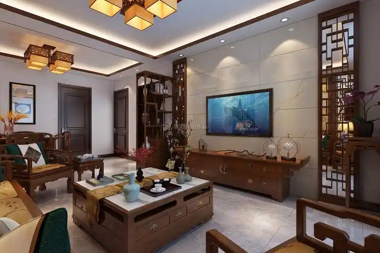 中式风格86平米三居室客厅装修设计效果图