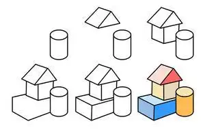 建构区的积木简笔画