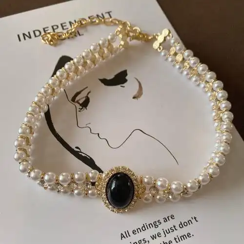 新品复古优雅珍珠项链赫本风气质百搭法式锁骨链旗袍礼服配饰女