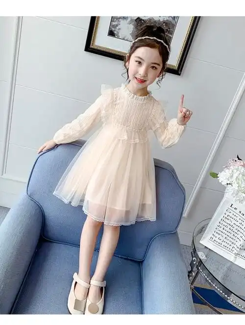 七色王国婴童裙子 七色王国女童网红连衣裙春装小女孩洋气蕾丝长袖