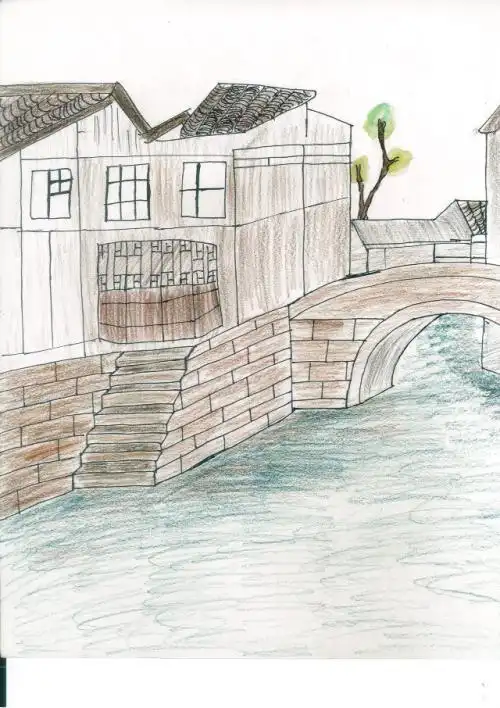 水乡被誉小桥流水简笔画9张2简笔画表白图片网江南水乡儿童简笔画小镇