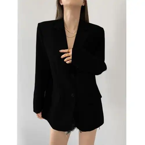 高级感黑色西装外套女2022春秋新款韩版宽松复古休闲显瘦小西服