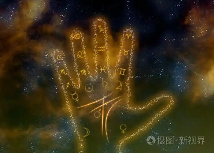 发光掌上空间背景的占星符号