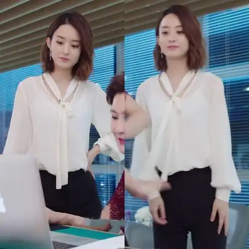 你和我的倾城时光林浅赵丽颖同款职业飘带蝴蝶结雪纺衬衫ol衬衣女