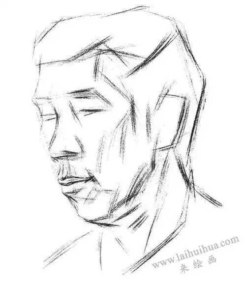 四分之三顶侧光线男中年肖像素描画法步骤|头像素描 - 莱绘画网