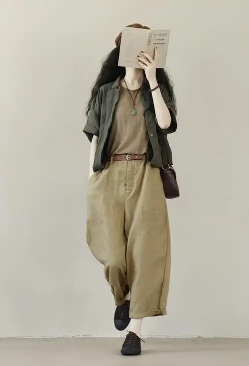 女装阔腿裤亚麻薄款休闲裤子ol职业女裤宽松九分裤女2020跨境女装新