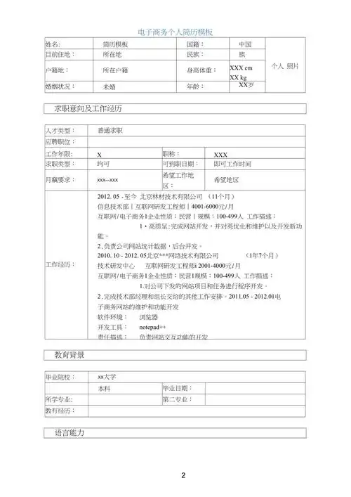 电子商务个人简历模板