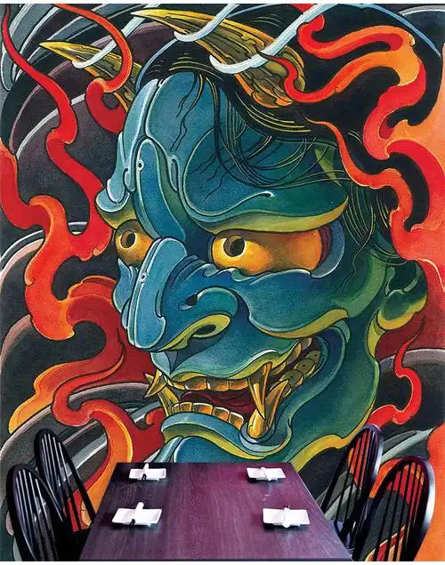 日本般若浮世绘纹身店装修壁画日式文化艺术背景墙工作室壁纸墙纸