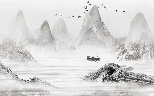 山水画国画水墨画风景画玄关