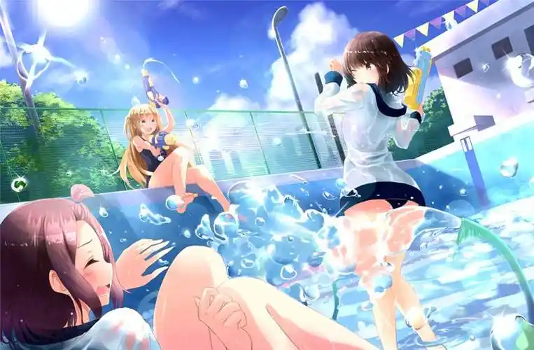 waterparty冬风まりfuu的泳池少女插画图片
