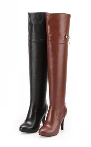 ol优雅时尚潮流 黑色高跟靴 全真牛皮高跟过膝长靴批发