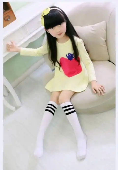 南极人童装 小学生校服园服袜过膝儿童长筒袜纯棉女童中筒袜六一白色