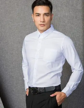 男士职业上班衬衫长袖商务正装免烫薄款莫代尔销售工作服青年衬衣 白