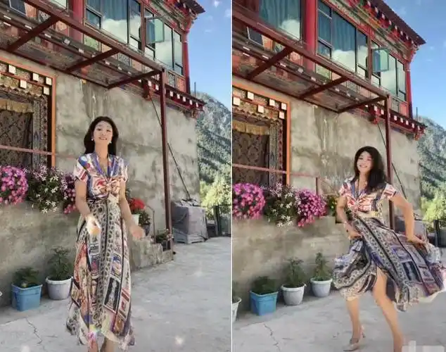 降央卓玛穿v领裙跳舞!脚踩高跟鞋动作奔放,身后独栋豪宅超吸睛