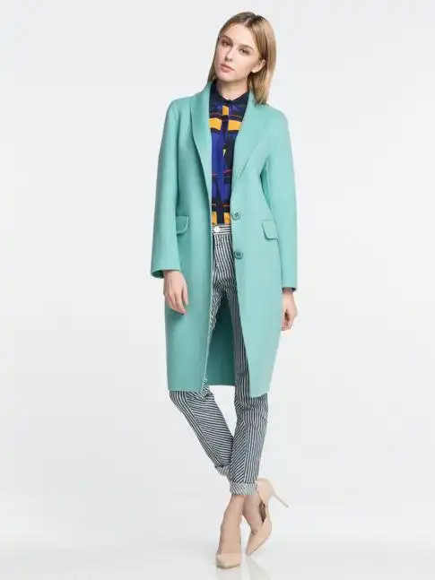 薄荷色中长款双面呢大衣