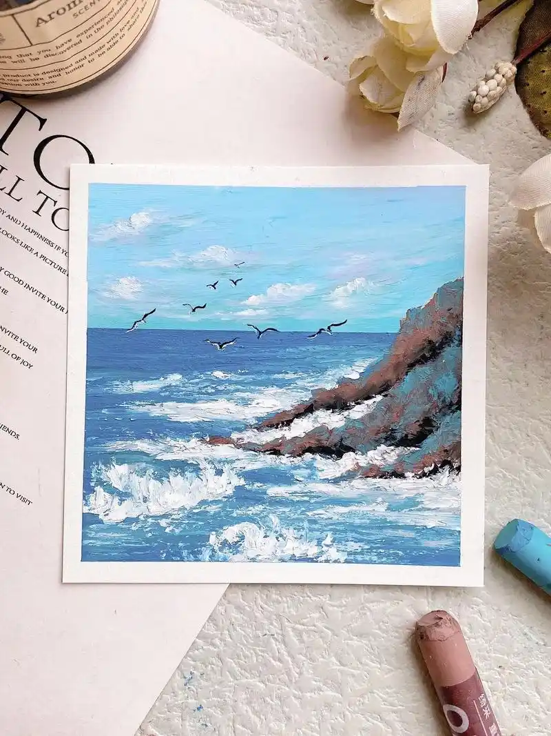 教你画蔚蓝大海98大海海鸥 新手简 - 抖音