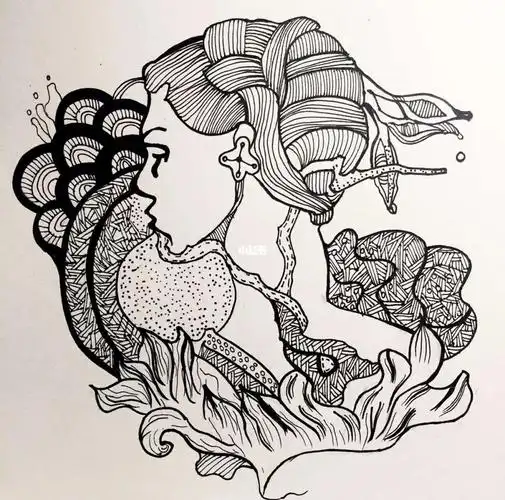 人物黑白线描装饰画