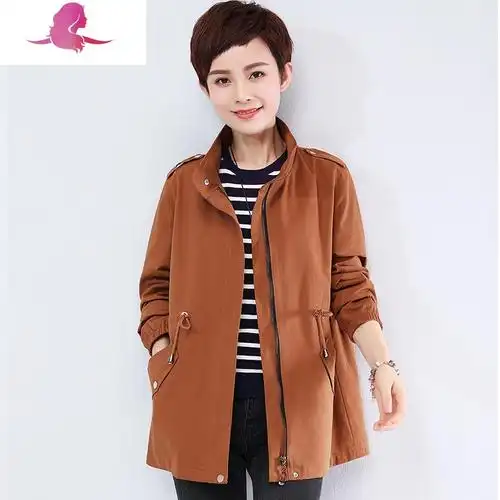 艳如飞妈妈春装外套女春秋上衣中老年休闲风衣女中长款4050岁大码宽松