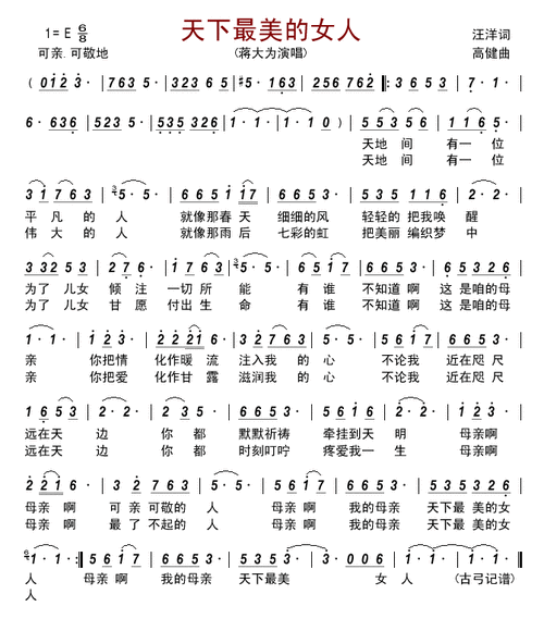 天下最美的女人 蒋大为 歌谱 简谱