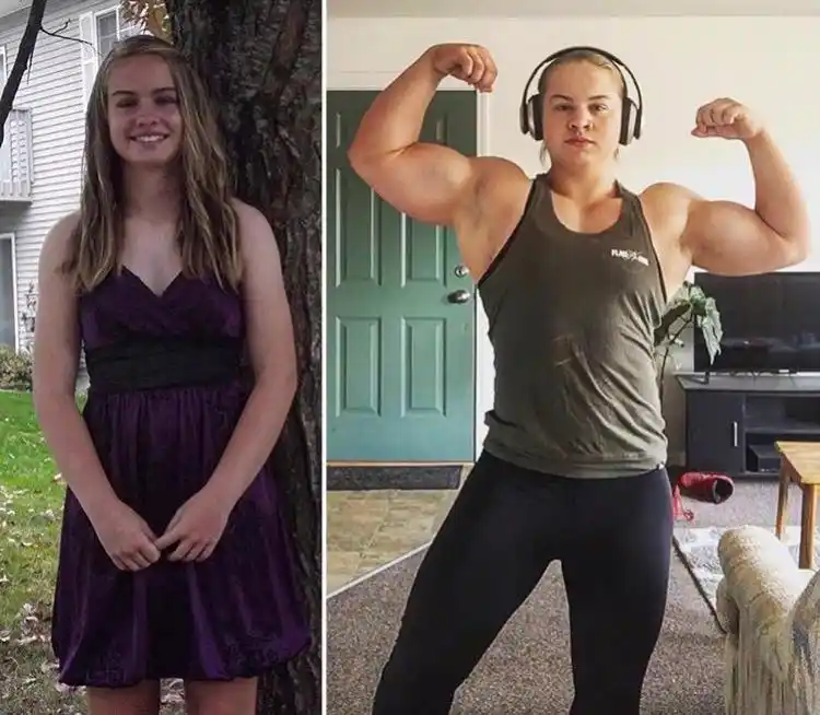 英国姑娘健身三年后可以硬拉315磅14次!