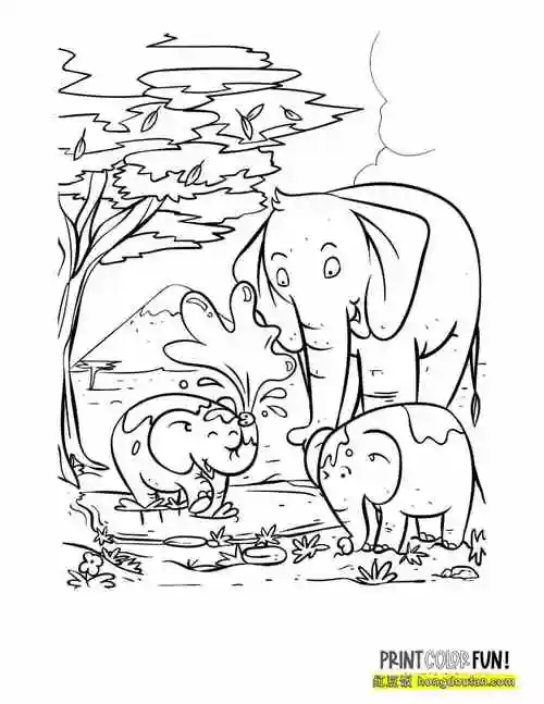 标签100简笔画,儿童画,动物园,卡通,填色,填色大全,大象,大象简笔画