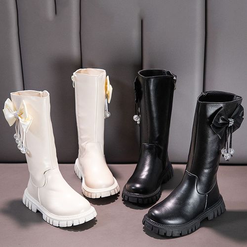 儿童加绒长筒靴2022年秋冬季新款黑色百搭高筒靴中大童女童过膝靴