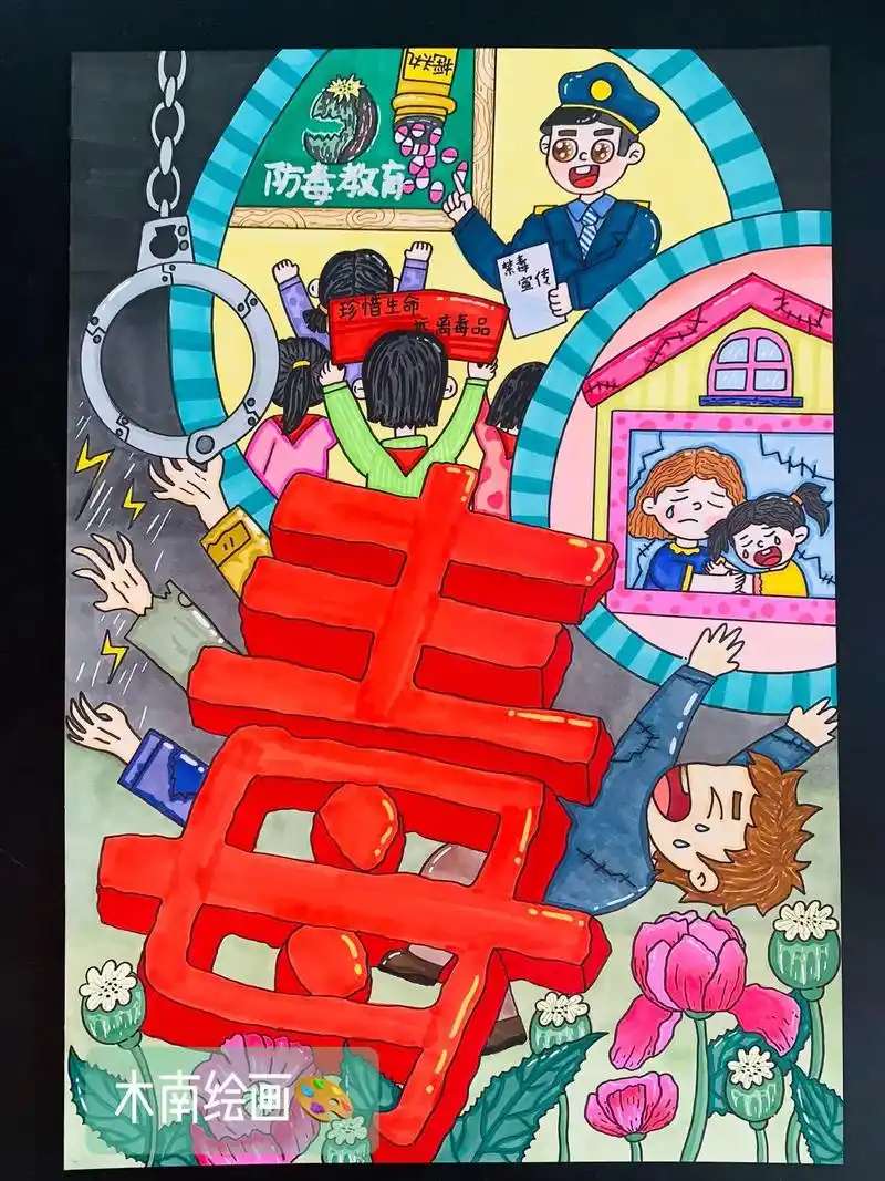 禁毒主题绘画.#禁毒主题画 #禁毒海报 #图文伙伴计划 #马 - 抖音