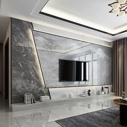 2022款客厅岩板电视背景墙现代简约悬空大理石大气影视墙瓷砖装饰