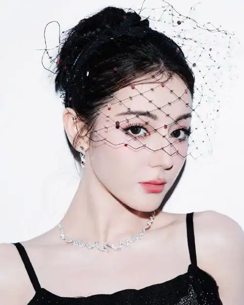 迪丽热巴面纱遮面##迪丽热巴赫本风面纱