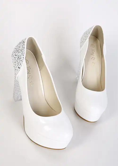 韩版甜美公主水晶高跟白色单鞋