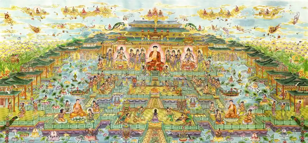 西方极乐世界全景图佛菩萨画像阿弥陀佛宗教人物印花十字绣-阿里巴巴