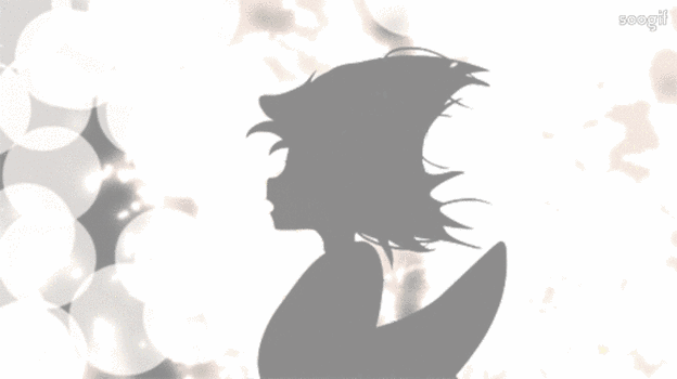 日漫 剪影 卡通 头发 飘动 狂风 黑白 梦幻 白闪 过场