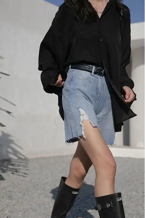 牛仔裤女已售900新品天猫￥89折后价￥59黑灰色牛仔短裤女2022夏季