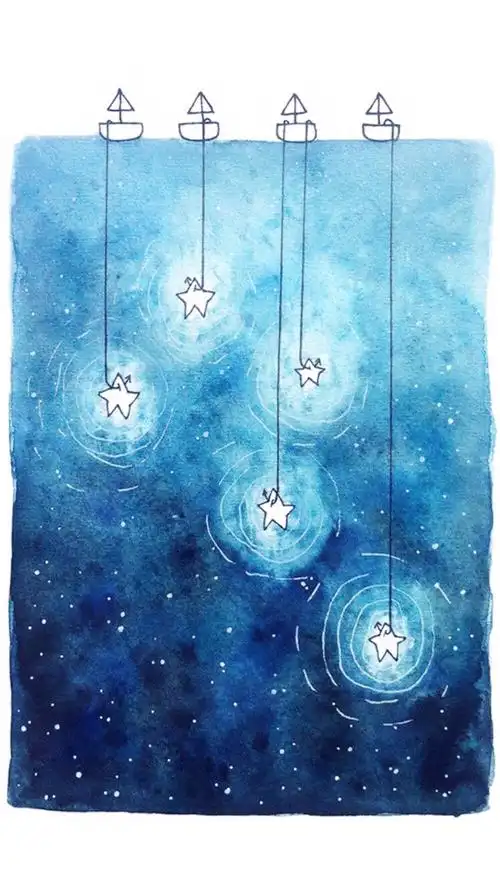 蓝色系 星空 船 留白 壁纸 手绘 - 堆糖,美图壁纸兴趣社区