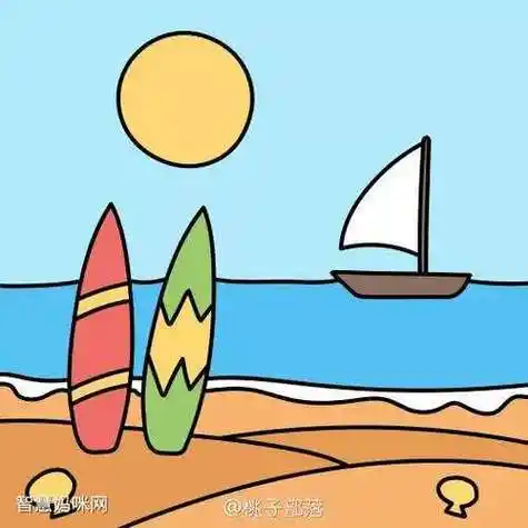 3张漂亮的海滩风景简笔画