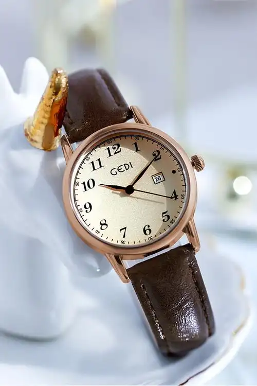 歌迪新款复古女士手表女韩版时尚气质简约休闲带日历学生石英手表
