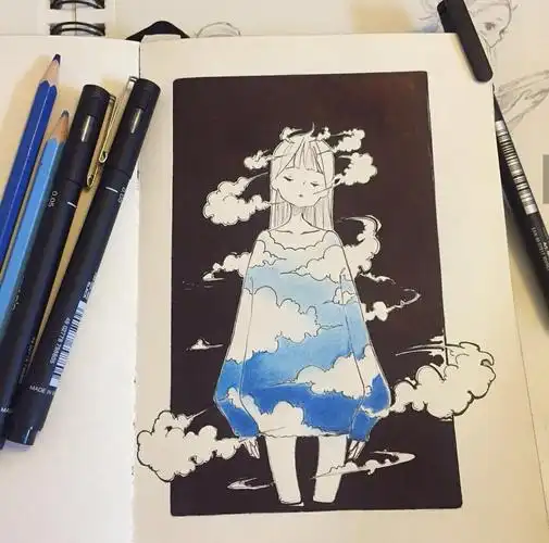 ins作者ikedda 水彩 针管笔 手绘 人物细腻意境精致